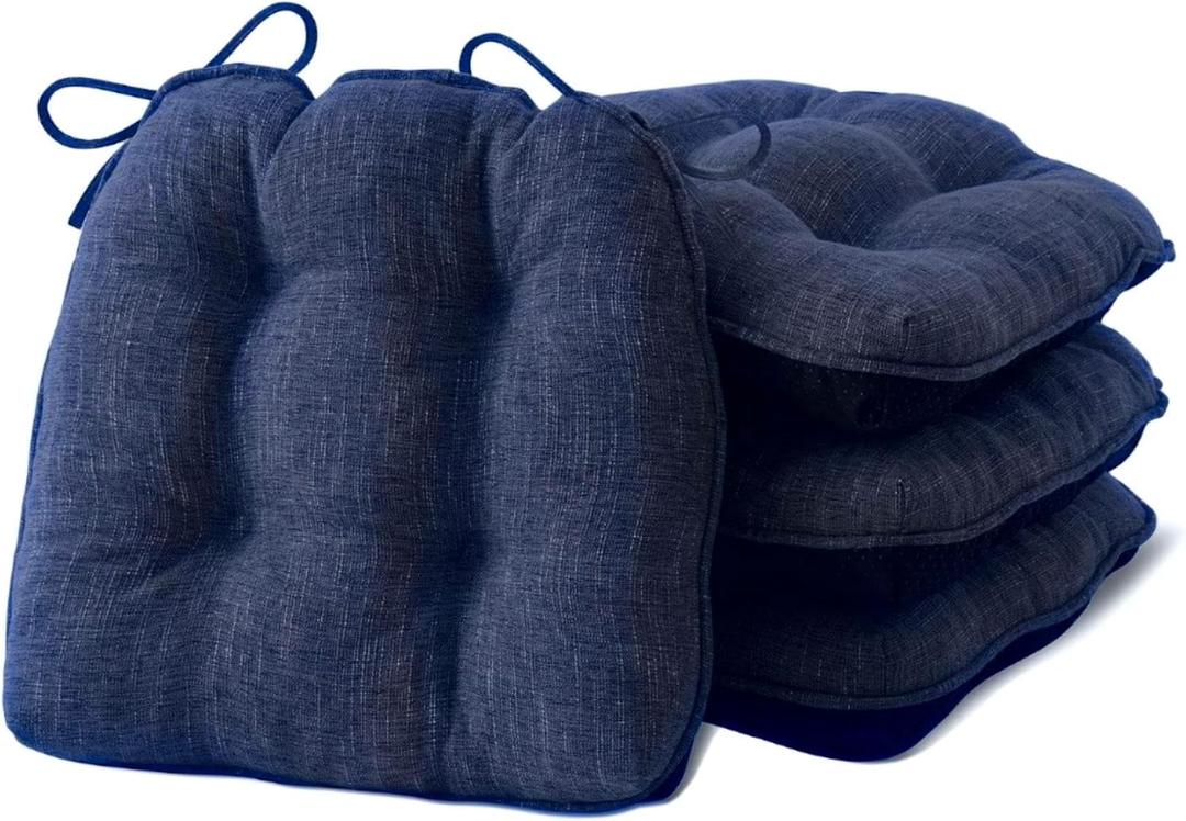 IPYNBAP Chair Cushions for Dining Chairs Set of 4, Kitchen Chair Cushions, Chair Pads with Ties and Non Slip Backing, Tufted Memory Foam Seat Cushion 4 Pack, 15.5" x 15.5" x 4", Navy Blue