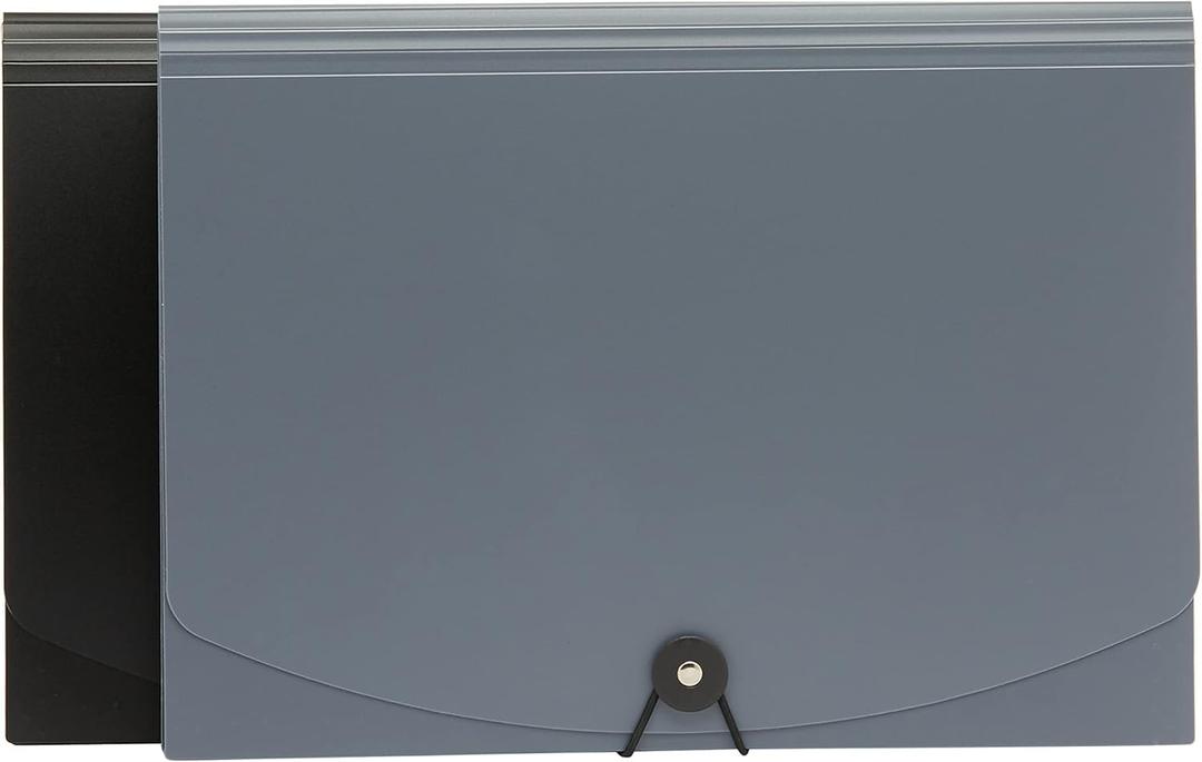 Amazon Basics Expanding File Folder, Document Organizer with 13 Pockets, Letter Size, Waterproof, Black & Gray, 12-Pack