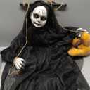 4.9FT Halloween Scary Decorations Outdoor,Hanging Swinging Doll Girl with Sound & Slap Activated/Creepy Sound/Light Up Eyes,Creepy Halloween Hanging Ghosts for Indoor, Outdoor,Haunted House Decor