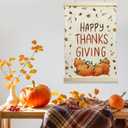 Happy Thanksgiving Hanging Flag  Fall Farmhouse Wall Decor with Pumpkins & Autumn Leaves, Rustic Linen Wall Flag with Wooden Frame for Holiday Dining Room Kitchen 12x17 Inches(175)