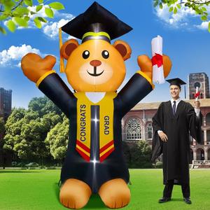 8FT Tall Graduation Blow Up Inflatable Teddy Bear Graduation Decorations, Graduation Inflatable Bear Built-in 4 Bright LED Lights for Graduation Inflatables Outdoor Decorations