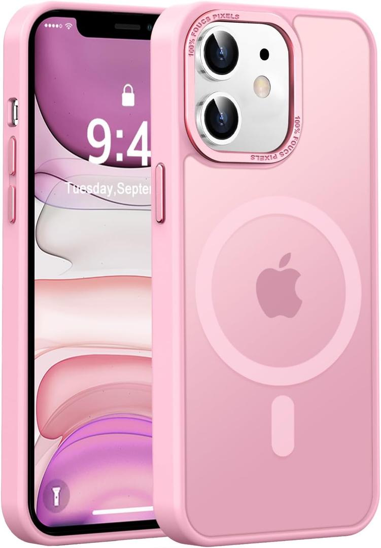 Newfuture Designed for iPhone 11 Case with Strong Magnetic [13 FT Military Drop Protection] [Compatible with Magsafe] Slim Translucent Matte Shockproof with Anti-Fingerprint Phone Case, Chalk Pink