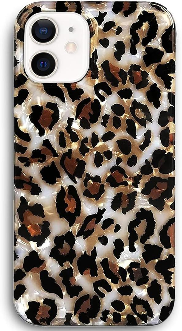 J.west Case Compatible with iPhone 12 Mini 5.4-inch, Luxury Glitter Sparkly Leopard Cheetah Print Design Translucent Clear Durable Soft Silicone Protective Phone Case Cover for Girls Womens (Bling)
