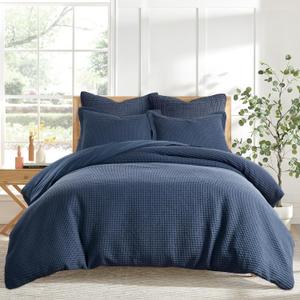 Levtex Home Cloud Waffle King/Cal King Comforter Set (106x94in) with 2 Pillow Shams (36x20in) - Solid Waffle Cotton Texture - Navy - 100% Cotton King Size Comforter Set - Soft, Pre-Washed