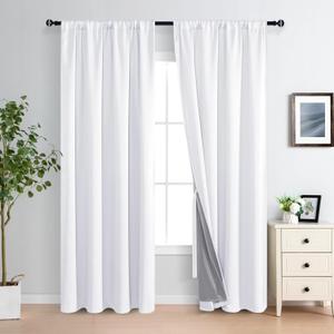 XWZO 100% Blackout Curtains 2 Panels with Tiebacks- Heat and Full Light Blocking Window Treatment with Black Liner for Bedroom/Nursery, Rod PocketWhite, W52 x L84 Inches Long, Set of 2