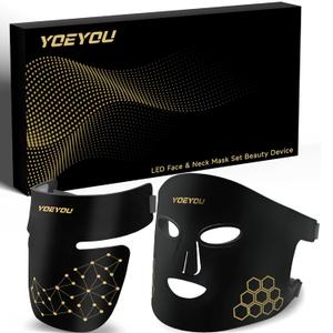 LED Face & Neck Beauty Mask, Red Light Therapy for Face & Neck, 4 Light Modes, Soft Silicone, 348 LEDs, Rechargeable Remote with Timer, Portable Cosmetic Skin Care Device for At-Home Glow