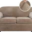 H.VERSAILTEX Real Velvet Plush 3 Piece Stretch Sofa Covers Couch Covers for 2 Cushion Couch Loveseat Covers Width Up to 72 Inch Feature Thick Soft Stay in Place (Medium Sofa, Camel) (2 Cushion Loveseat)