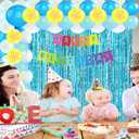 22Pcs Cartoon Baby Birthday Decorations, Aquamarine 3.3x8.2ft Tinsel Foil Fringe Curtains Banner and Cute Flowers Bubbles Balloons for Cute Theme Party Decorations Boys and Girls Party Supplies