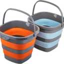 2 Pack Collapsible Plastic Bucket with 2.6 Gallon (10L) Each, Foldable Rectangular Tub for House Cleaning, Space Saving Outdoor Waterpot for Garden or Camping, Portable Fishing Water Pail (2.6 Gal / 10L)