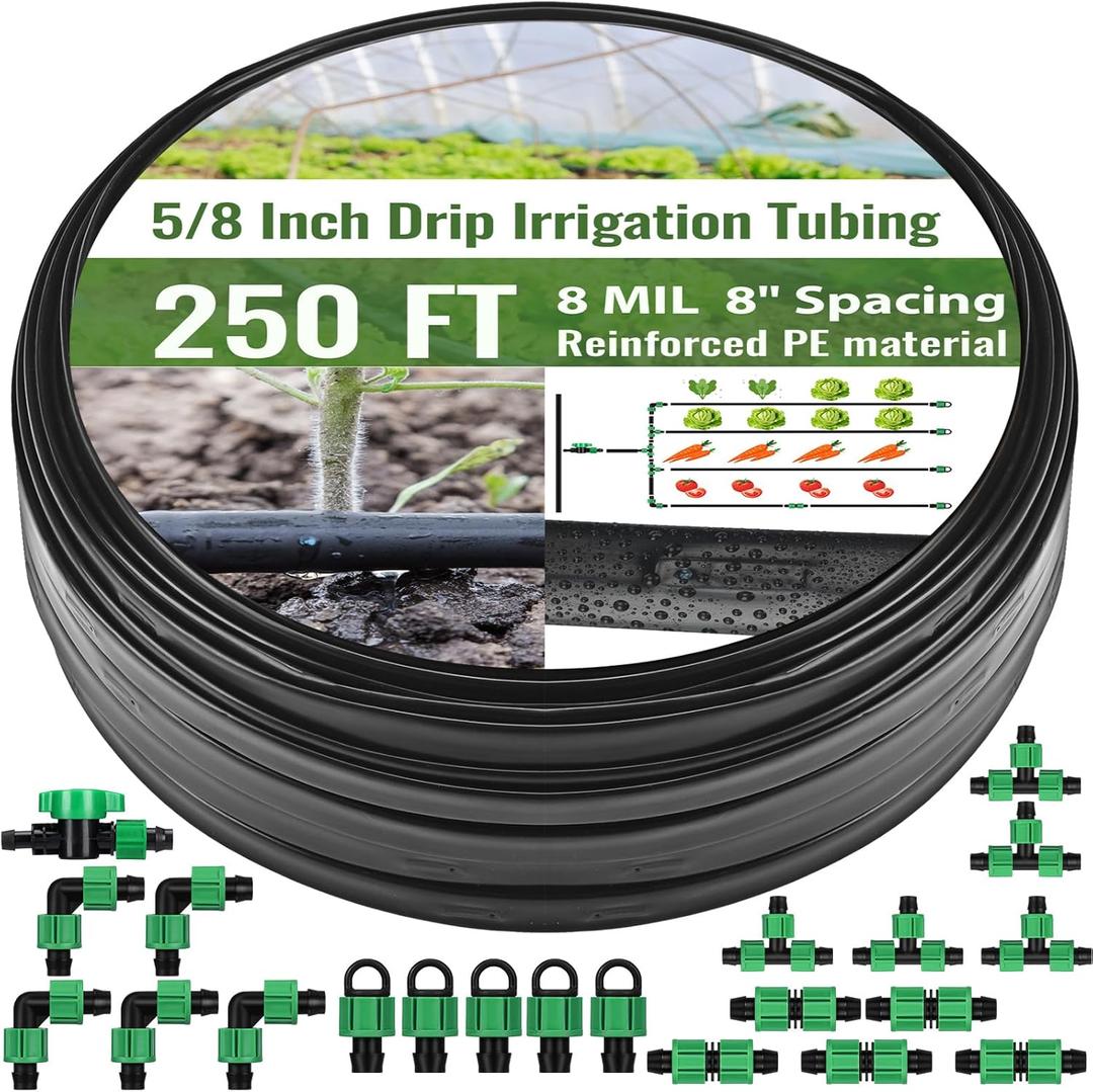 250 ft 5/8 Inch Drip Tape Irrigation Kit Drip Tape 8 Mil 8" Spacing Hose Garden Watering Tubing System Automatic Irrigation Equipment for Plant, Landscape, Yard, Lawn and Farm 250 ft 5/8 Inch Drip Tape Irrigation Kit Drip Tape 8 Mil 8" Spacing Hose Garden Watering Tubing System Automatic Irrigation Equipment for Plant, Landscape, Yard, Lawn and Farm