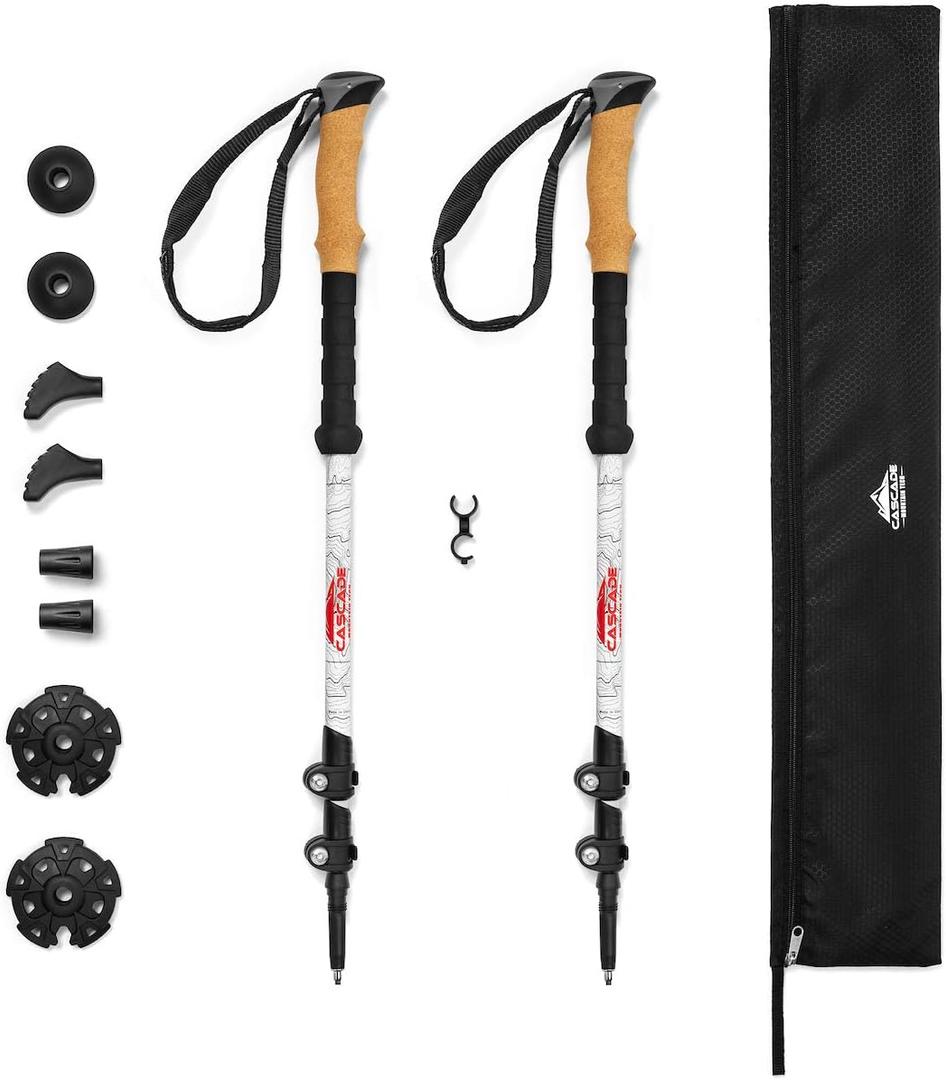 Cascade Mountain Tech Trekking Poles - Carbon Fiber Walking or Hiking Sticks with Quick Adjustable Locks (White)