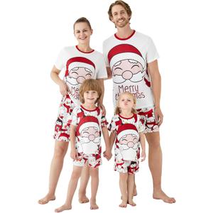 PATPAT Christmas Family Matching Short Sleeve Pajama Sets - Perfect for Family Photos & Holiday Celebrations (Small, White Santa Claus)