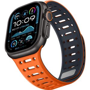 Compatible with Apple Watch Band, Magnetic Silicone Sport Breathable Strap for iWatch Ultra 2 SE Series 10 9 8 7 6 5 4 (49/46/45/44/42mm, Orange/Midnight), Size: 49/46(Series 10)/45/44/42mm(Series 3-1)