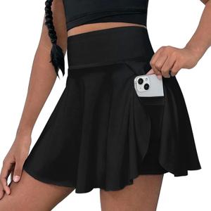 OEBLD Girls Athletic Skort High Waist Tennis Skirts with Shorts Butterfly Ruffle School Skirts with Pockets (13-14 Years, Black)