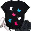 Easter Bunny Shirts for Women Happy Easter Shirts Funny Bunny Graphic Tees Easter Vacation Clothes Tops Black (Black, M)