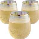 48 piece Stemless Unbreakable Crystal Clear Plastic Wine Glasses Set of 48 (10 Ounce - Gold Rim)
