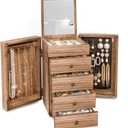 Meangood Jewelry Box Wood for Women, 5-Layer Large Organizer Box with Mirror & 4 Drawers for Rings, Earrings, Necklaces, Vintage Style, Torched Wood