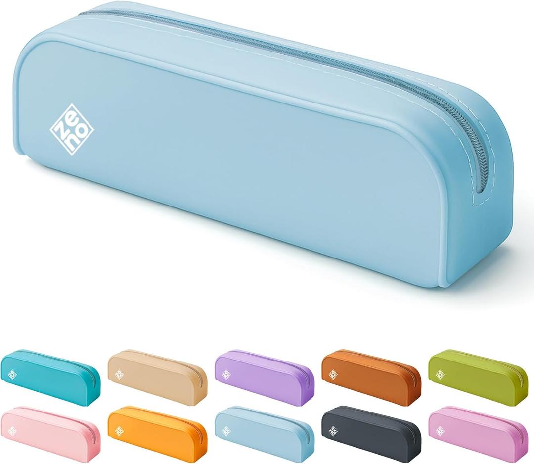 ZENO Silicone Pencil Case  Aesthetic Pencil Pouch for Women & Teens  Cute Pen Case, Blue Makeup Bag, Travel Pouch, Small Stationary Organizer, Pencil Box  Blue Mist