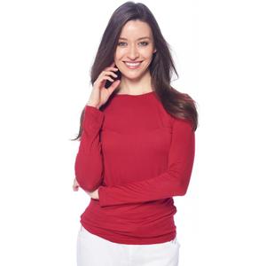 Dagacci Medical Uniform Scrubs Top for Women Long Sleeve Comfort Performance Crewneck Underscrub Tee Shirt (Red, M)