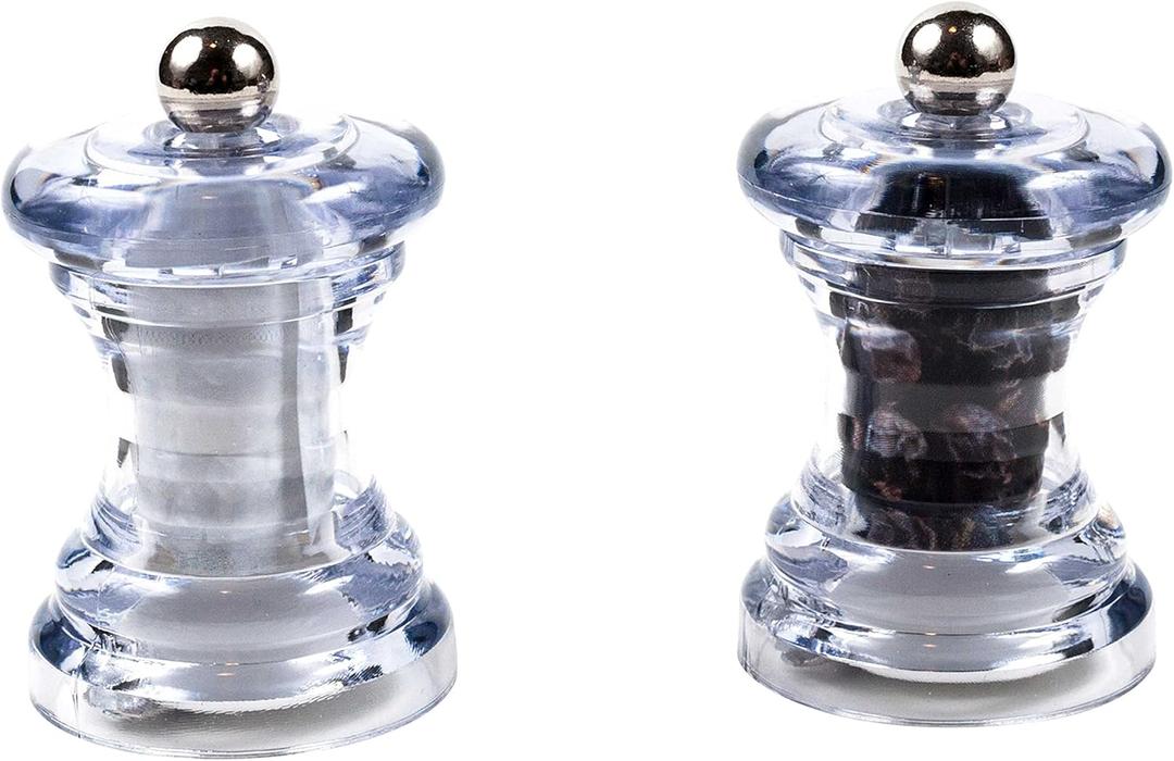 Salt And Pepper Mills, Clear Acrylic, Ceramic Grinders, Set of 2
