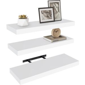 Vervida White Floating Shelves 24" W x 7.9" D x 1.5" H, Classic Modern Style, Ideal for Living Room, Bedroom, Bathroom, Kitchen, Office, Storage, Display, with Invisible Brackets Wall Shelves, (3 Pack) (24x7.9)