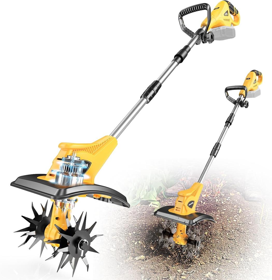 Cordless Tiller Cultivator Compatible with Dewalt 20V: MtiolHig Tiller for Gardening 360RPM Electric Garden Tiller, Brushless Rototiller 9" Width 6.3" Depth for Lawn/Soil Cultivation (No Battery)