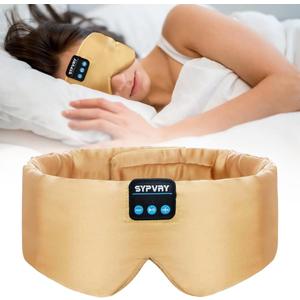 Sleep Mask Bluetooth 5.4 Headphones Soft Wireless Headband Eye Mask Blackout with Microphone (Gold)