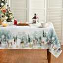 Horaldaily Christmas Tablecloth 60×104 Inch, Golden Snow Deers Washable Table Cover for Party Picnic Dinner Decor