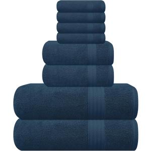 GLAMBURG Ultra Soft 8-Piece Towel Set - 100% Pure Ring Spun Cotton, Contains 2 Oversized Bath Towel 27x54, 2 Hand Towel 16x28, 4 Wash Cloths 13x13- Ideal for Everyday use, Hotel & Spa - Mineral Blue