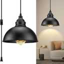 Plug in Pendant Light, 15FT Hanging Lights with Plug in Cord, On/Off Switch, Industrial Pendant Light with Plug in Cord, Metal Hanging Lamps for Living Room, Kitchen, Dining Room, Bedroom