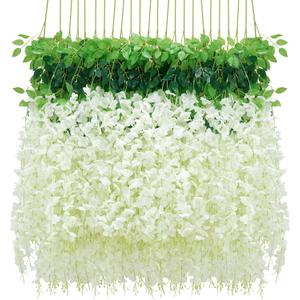 BLEUM CADE 10Pcs White Fake Wisteria Hanging Flowers, 3.6Ft/Pcs Artificial Wisteria Garland, Hanging Flowers for Wedding Party Home Backdrop Wall Decoration