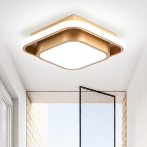 Hallway Light Modern LED Ceiling Light Fixture Square 6000K Close to Ceiling Light Gold Flush Mount Ceiling Lights for Kitchen Bedroom Balcony Bathroom