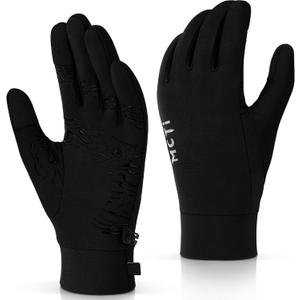 MCTi Lightweight Gloves Liners for Men Women, Touch Screen Gloves with Conductive Microfiber, Palm Silicone, for Running Driving Hiking (Medium, Black)