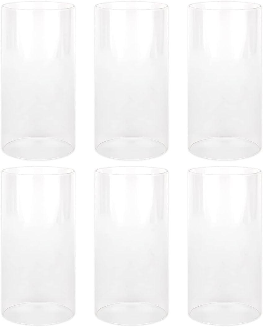 Koyal Wholesale Glass Hurricane Candle Holders, Tall Cylinder Chimney Tubes, Open On Both Ends for Pillar, Taper Candles Cover, Wedding Centerpieces Decorations, Bulk Set (6, 4" W x 10" H)