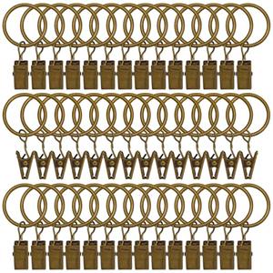 42 Pack Curtain Rings with Clips 1.26" Interior Diameter,Metal Drapery Ring with Clips Compatible with up to 1 inch Drapery Rod,Strong Vintage Decorative Rustproof Drapery Ring with Hooks(Bronze)