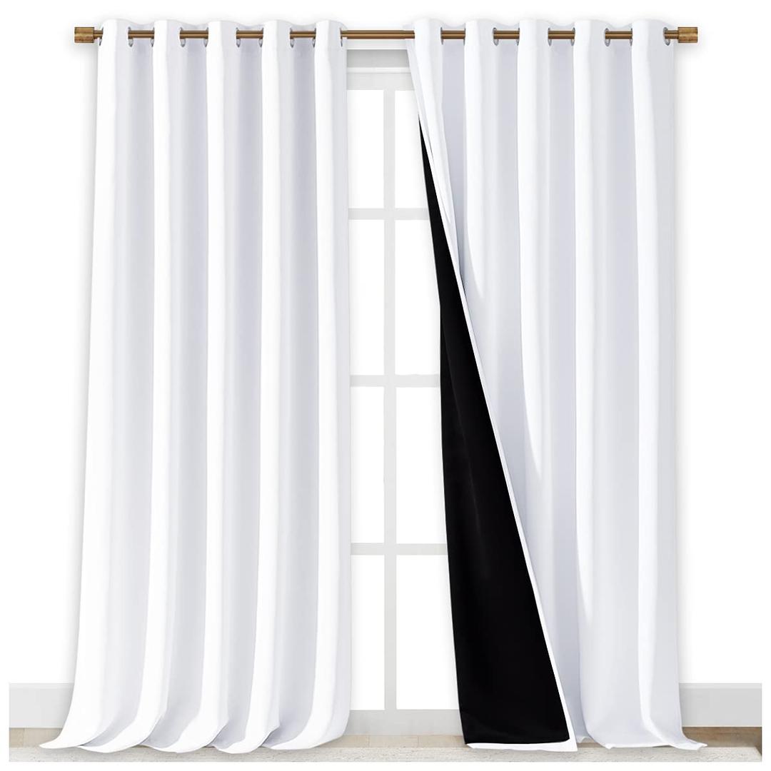 NICETOWN Full Shading Curtains for Windows, Super Heavy-Duty Black Lined Blackout Curtains for Bedroom, Privacy Assured Window Treatment (White, Pack of 2, 52 inches W x 95 inches L)