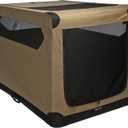 Amazon Basics Portable Folding Soft Dog Crate, Double Door, Collapsible Travel Kennel, Easy to Set Up, Sturdy, Secure, XL 42" x 31" x 31", Tan