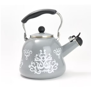 Temp-tations 2.3-qt Enamel on Steel Tea Kettle Model K85319 Grey Damask
