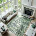 Green Rug 5x7 for Living Room Washable Abstract Area Rugs Bedroom Non-Slip Soft Carpet Indoor Floor Non-Shedding Rugs for Dining Room, Kids Playroom, Farmhouse, Nursery Home Decor