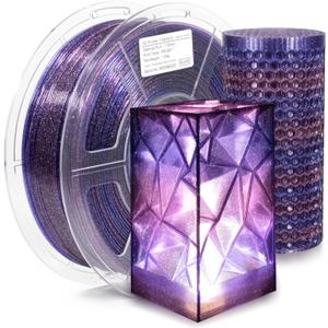 iSANMATE 3D Printer Filament Clear PLA, Multicolor Transparent Transition Glitter Filament, Gradient Purple Blue Multicolor PLA Filament, 3D Printing Filament 1KG/2.2lb, Blue Violet Galactic