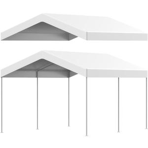 10 x 20 ft Canopy Replacement Cover for Carport, Heavy Duty Waterproof & UV Protected Garage Top Tent Shelter Tarp, Tear-Resistant Car Shed Tarpaulin Cover with Ball Bungees (Cover Only) White
