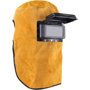 Welding Helmet Mask with Lens, Leather Welding Hood Work Hat, Adjustable Welding Helmet Mask, Sweat Absorption, Heat Resistant, Breathable, for Welding Workplaces, Sun Yellow+Black