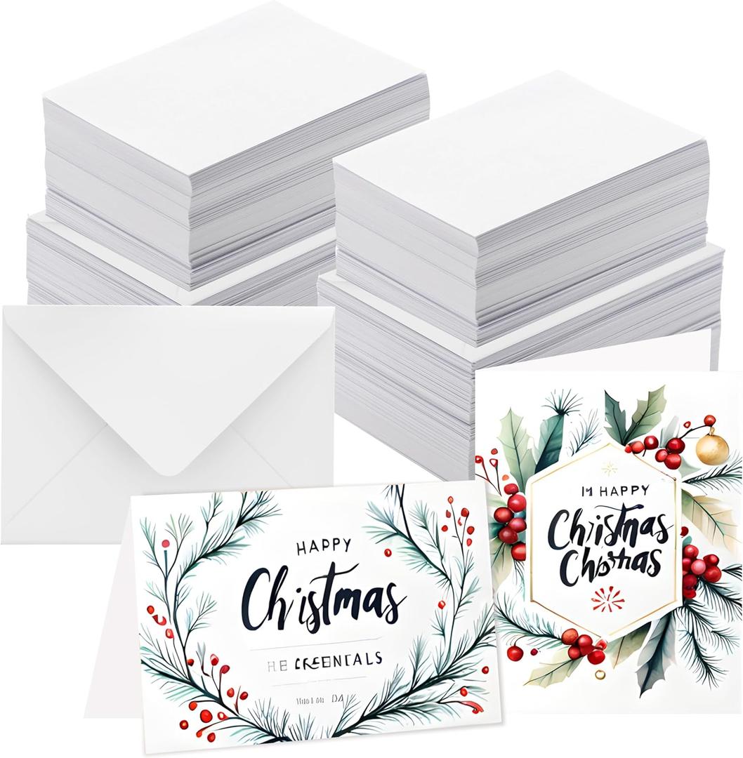 50 Pack 5x7 Inch White Cotton Watercolor Cards with Envelopes, Foldable, Heavyweight 140lb, Greeting Cards for All Occasions