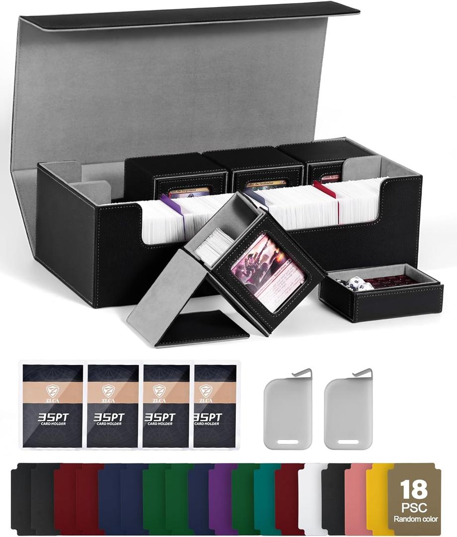 ZLCA MTG Card Storage Box 5 in 1 with 4 Pcs Small Commander Deck Box, Large Card Deck Case for TCG Magic Sports Game CardsBlack