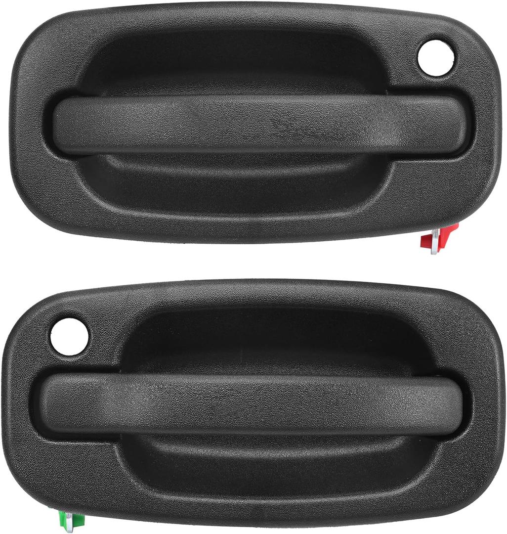 Front Left & Right Exterior Door Handle Set with Keyhole for 1999-2006 Chevy Silverado GMC Sierra 1500 2500 3500 Classic, Suburban Tahoe Yukon XL, Avalanche, Escalade, Replace 15034985 15034986 (Black)