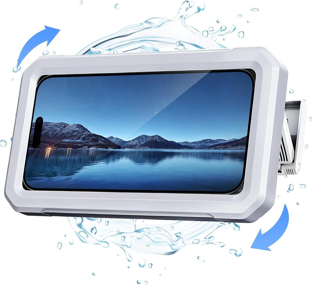 Coolpow Shower Phone Holder Waterproof480RotatableRetractable Adjustable Shower Phone Case Shower Stall Accessories for Bathroom Wall Phone Mount Stand Water Proof Anti Fog Case for 4-7"Cellphones (White)