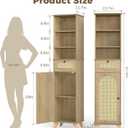 Quikraen Tall Bathroom Storage Cabinet with Rattan 67in Extra Tall Narrow Cabinet with Adjustable Shelves Bathroom Cabinet Storage for Living Room Dining Room Laundry, 40.5 cm x 29.5 cm x 173 cm