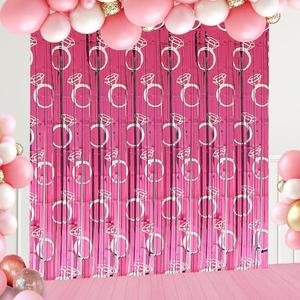Bachelorette Party Backdrops Decor, 4 Pcs Diamond Ring Foil Fringe Curtains Rose Gold Tinsel Streamers for Bride-to-Be, Engagement, Wedding Shower, Bridal Shower Party Decorations 2 Pack