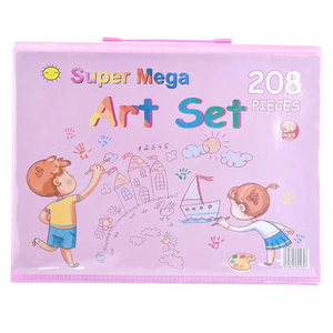 208-piece Drawing Set with Colored Pencils, Crayons, and Watercolors - a Stationery and Drawing Set.(208Pink)