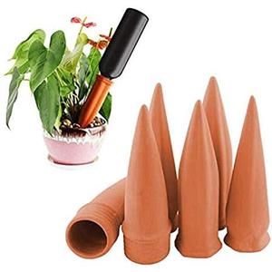 MorTime Plant Watering Devices, Plant Waterer Self Watering Terracotta Spikes Automatically Water Your Indoor and Outdoor Plants While On Vacation (6pc)